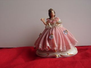 Dresden Lace Figurine Seated Woman German Germany vintage old 4