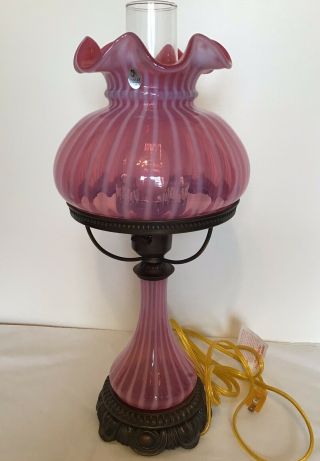 Vintage Fenton Cranberry Opalescent Spiral Optic Lamp S12