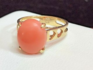Estate Vintage 14k Yellow Gold Salmon Coral Ring Natural Coral Italy