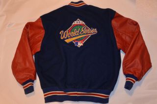 Vintage 1993 Delong Baseball World Series Jacket Wool Leather Sleeves Usa Xl