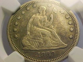 1869 Seated Liberty Quarter Ngc Vf 25 Rare Key Date Coin