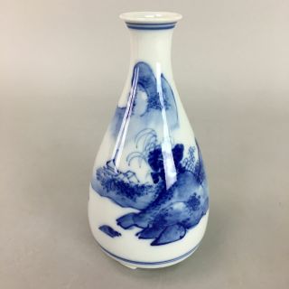 Japanese Kutani Ware Sake Bottle Vtg Tokkuri Sometsuke Pocelain Blue White Ts11