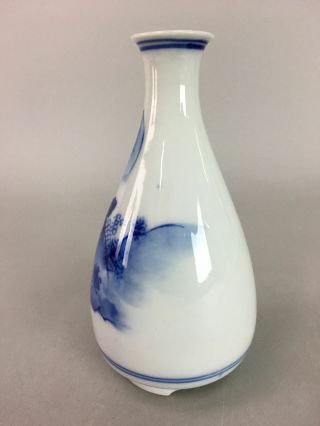 Japanese Kutani ware Sake Bottle Vtg Tokkuri Sometsuke Pocelain Blue White TS11 3