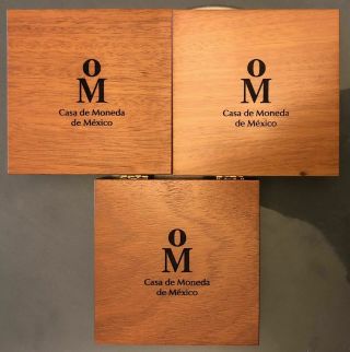 2018 ANTIQUED MEXICO 3 COIN SET (1,  2 & 5 ONZAS) IN CASA DE MONEDA WOODEN BOXES 2
