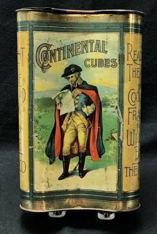 Vintage Large Size 8 3/8” Tall Continental Cubes Concave Tobacco Tin