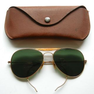 Vtg 1940s Ww2 Orig 1/10 12k Gf Gold Frame Aviator Pilot Sunglasses W Case An6531