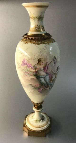 Fine Antique 19thc Bronze Mounted Sevres Vase/urn Artist Signed