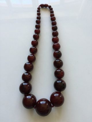 Antique Art Deco Marbled Bakelite Cherry Amber Bead Necklace 70g