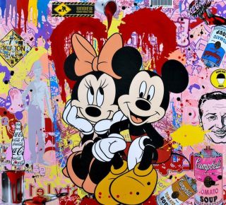B4 Goes $5500 Rare Org Pair Mixed Media Jozza Disney Mickey Minnie Britto Style