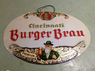 Vintage Burger Brau Tin Sign.  Burger Brewing Cincinnati Ohio Breweriana