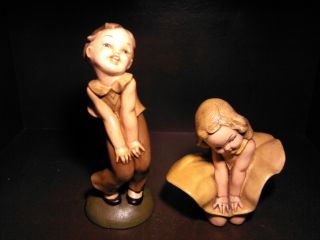 Rare Large Ceramic Figurines Of Boy And Girl - Mid Century -