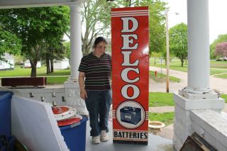 Large Vintage 1951 Delco Batteries Chevrolet Gas Station Oil 72 " Metal Sign