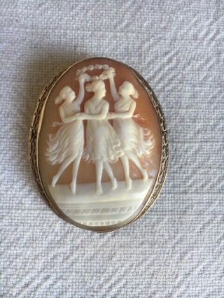 Three Graces Cameo - Vintage Exquisite Carving 14kt Gold