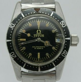 Vintage Titus Calypsomatic 7987 32mm Midsize Automatic Diver Watch Bracelet Gilt