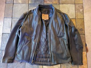Vintage Kerr Black Leather Motorcycle Jacket Zip Out Liner Size 44 Made In Usa