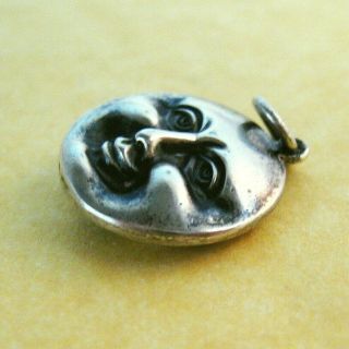 Antique Victorian Silver Man In The Moon Happy Sad Face Charm 3