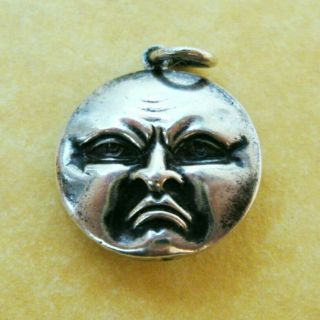 Antique Victorian Silver Man In The Moon Happy Sad Face Charm 4