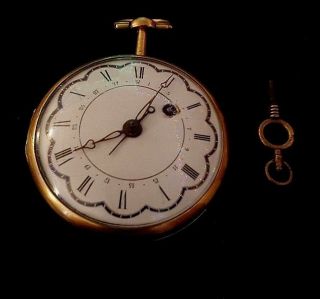 Antique Guilt Verge Fusee Calendar Pocket Watch 