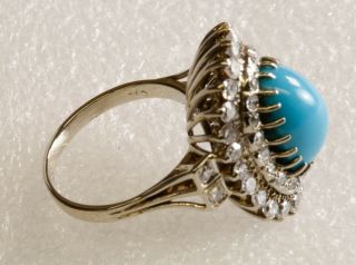 Vintage Persian Turquoise Diamond 18k White Gold Ring Size 5 1/4