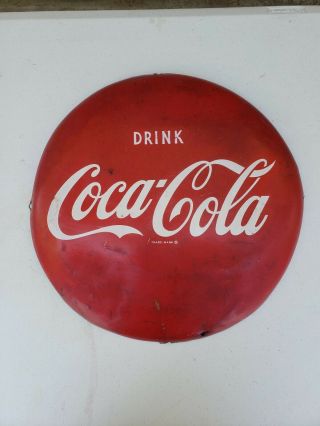 Vintage 1955 Drink Coca Cola Soda Pop Gas Station 16 " Curved Button Sign
