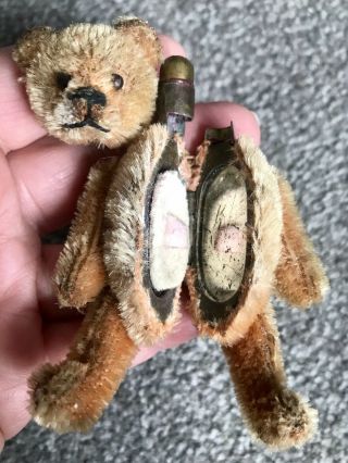 Antique Germany Mini Orange Schuco Jointed Teddy Bear Powder Compact & Lipstick