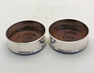 Vintage Pair Solid Sterling Silver Wine Bottle Coasters Classical Style