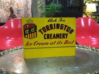 Vintage Ask For Torrington Creamery Ct 2 - Sided Metal Advertising Flange Sign