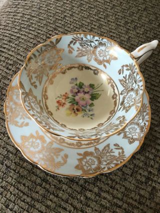 Royal Stafford Vintage Tea Cup And Saucer Bone China Uk Pale Blue/white/gold/
