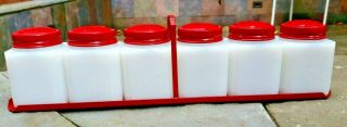 VINTAGE TIPP CITY FLOWERS RANGE SHAKERS S,  P,  F,  S PAPRIKA AND CINNAMON WITH RACK 2