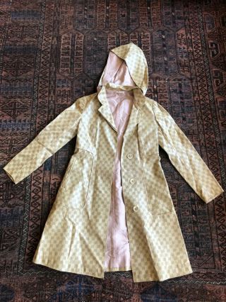 Vtg Authentic Gucci Gg Monogram Logo Trench Coat - Mod 60s 70s - Sz M Ooak