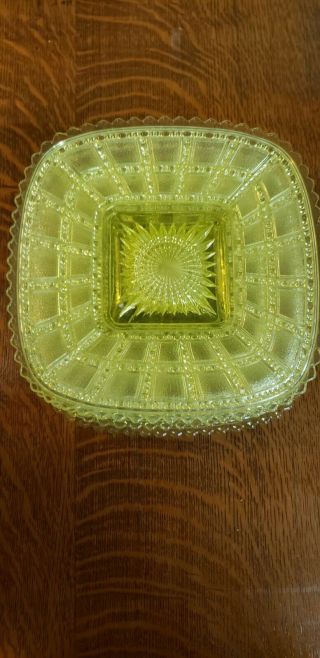 Vintage Uranium Green Glass Vaseline Ware.  Desert Plate Set 4.