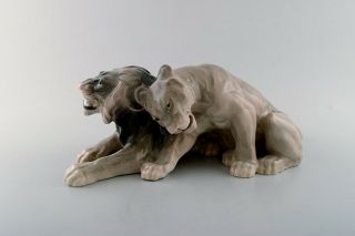 Knud Kyhn For B&g (bing & Grondahl).  Large Rare Porcelain Figure,  Lion Couple