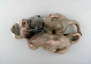 Knud Kyhn for B&G (Bing & Grondahl).  Large rare porcelain figure,  lion couple 4