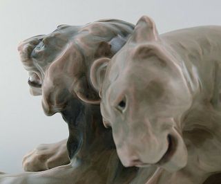 Knud Kyhn for B&G (Bing & Grondahl).  Large rare porcelain figure,  lion couple 6