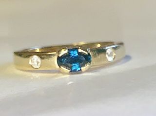 Custom Estate 18k Yellow Gold Blue Sapphire & Diamond Ring,  Understated