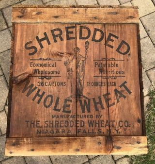 Vintage Large Wooden Shredded Whole Wheat Crate Lancaster PA Niagara Ny 2
