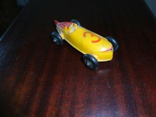 Vintage Sun Rubber Co.  Red & Yellow 3 Race Car 4.  5 