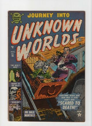 Journey Into Unknown Worlds 16 Fn,  6.  5 Vintage Marvel Atlas Comic Zombie Cover