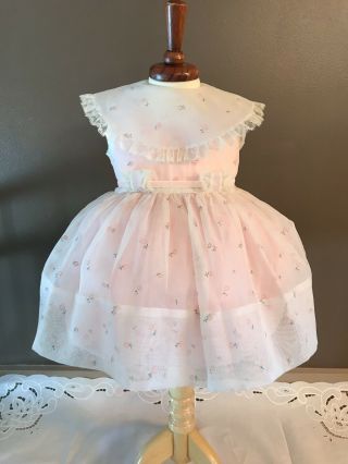Vintage Toddler Girl White/pink Flock Sheer Organza Party Dress
