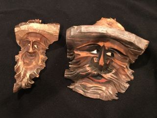 Old Man Face Wooden Carving With Hat Antique