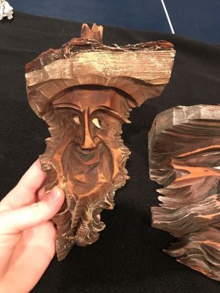 Old Man face wooden carving with hat antique 3
