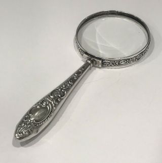 Antique Black Starr & Frost Sterling Silver Magnifying Glass Art Nouveau Rare
