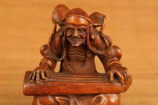 old boxwood hand carved buddha Prince of the Devils play piano statue decoration 2