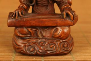 old boxwood hand carved buddha Prince of the Devils play piano statue decoration 3