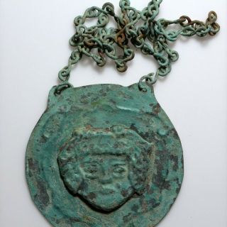 VERY RARE MEDIEVAL BRONZE OR COPPER NECKLACE MEDALLION CA 1500 - 1600 AD 3