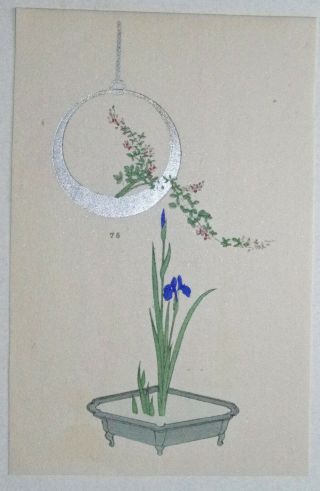 Bush Clover & Iris : Japanese Woodblock Print Art Ikebana Flower Arrangement