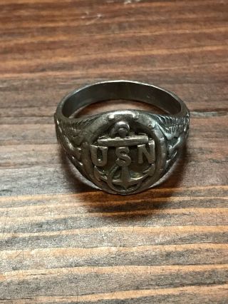 Wwii Usn Us Navy Sterling Silver 925 Ring 9.  3 Grams Ww2