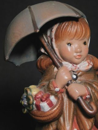Vintage 4.  25 Inch Anri Carved Wood Figure Statue Girl Dog Umbrella Sarah Kay 3