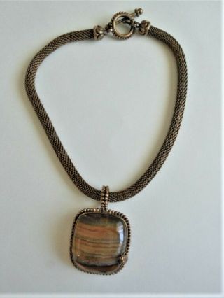 VINTAGE STEPHEN DWECK SIGNED CABOCHON NECKLACE,  BRONZE MESH CHAIN,  TOGGLE CLASP 2