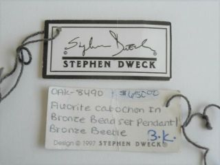 VINTAGE STEPHEN DWECK SIGNED CABOCHON NECKLACE,  BRONZE MESH CHAIN,  TOGGLE CLASP 6